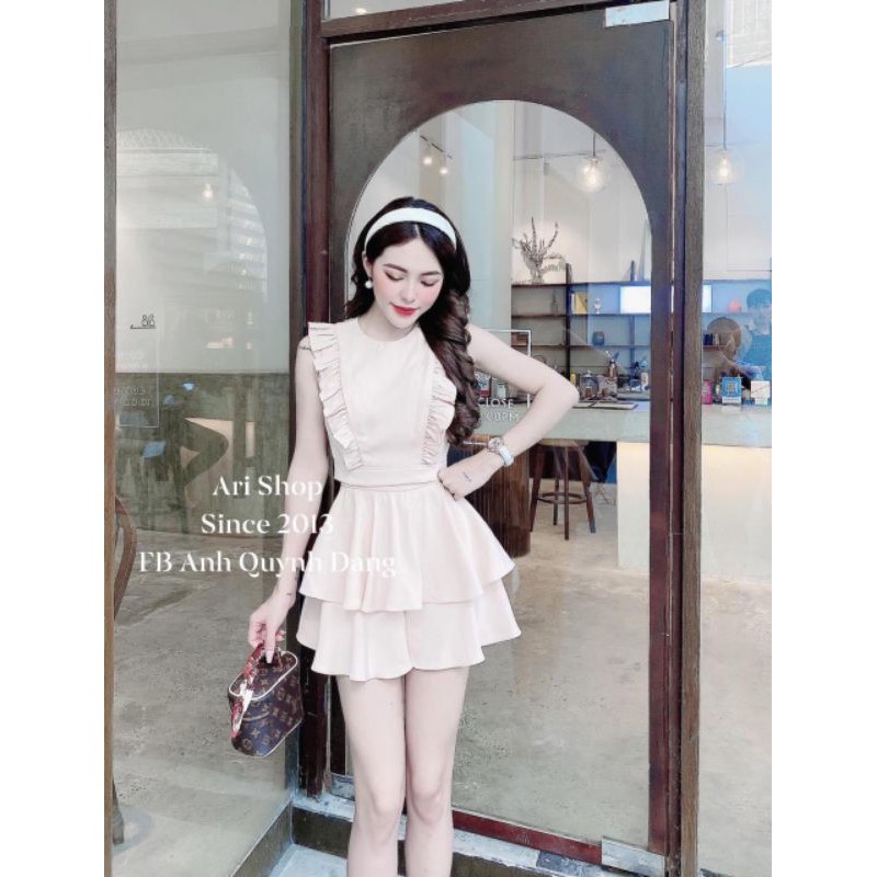 Set áo viền bèo + chân váy xòe tầng