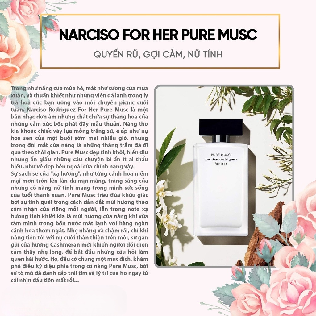 Nước hoa nữ Narciso Rodriguez For Her Pure Musc Noir Rose EDP 100ml 4 mùi, Nar Hồng, Trắng, Đen, Cam gợi cảm tinh tế | BigBuy360 - bigbuy360.vn