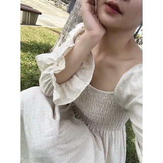 𝐒𝐢𝐧 𝐝𝐫𝐞𝐬𝐬: Đầm tay bồng linen dáng dài