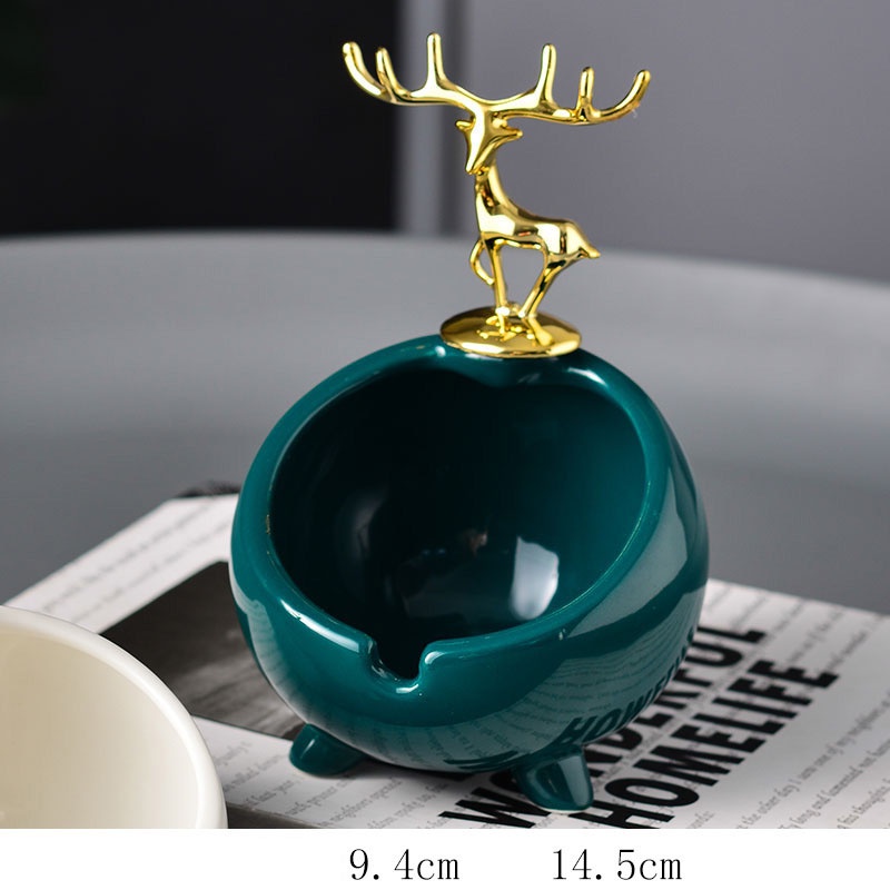 Gạt Tàn Thuốc Sứ màu xanh đậm Hươu Vàng sang trọng