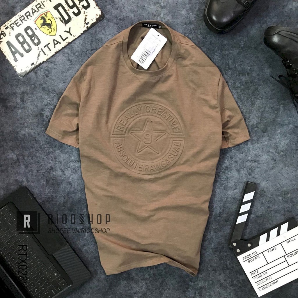 Áo thun nam cổ tròn cao cấp pega họa tiết dập nổi RTX028v - áo phông nam form rộng Riooshop | BigBuy360 - bigbuy360.vn