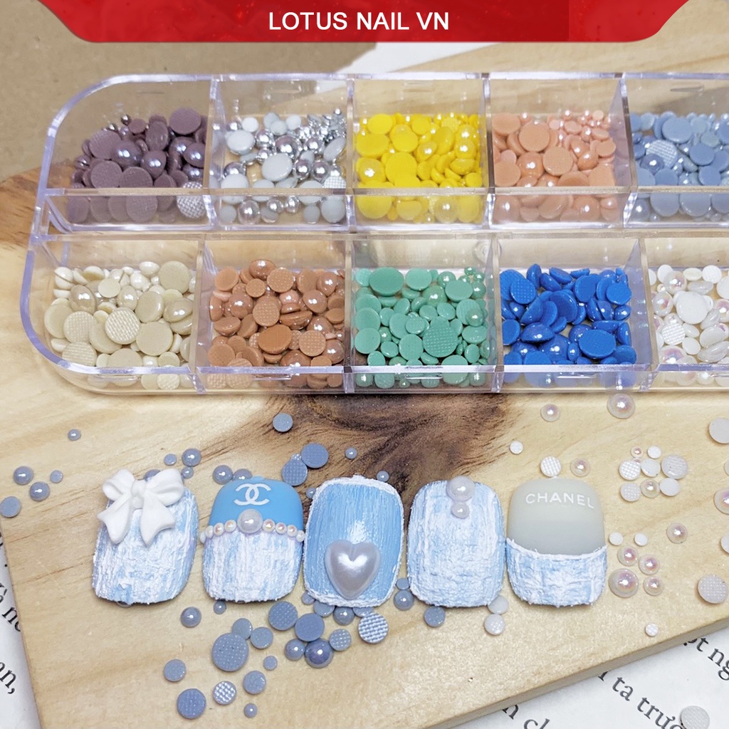 Ngọc trai nail, ngọc trai nửa YHB cao cấp đính móng khay mix đủ size, đủ màu