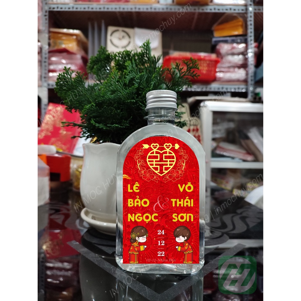Tem dán chai nước suối mẫu mới cho khách trang trí tiệc cưới hỏi dùng với chai nước Dẹp Bầu