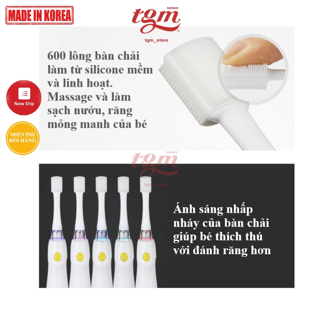 Bàn chải đánh răng điện+ hỗ trợ tưa lưỡi cho bé TGM Nature Made in KOREA