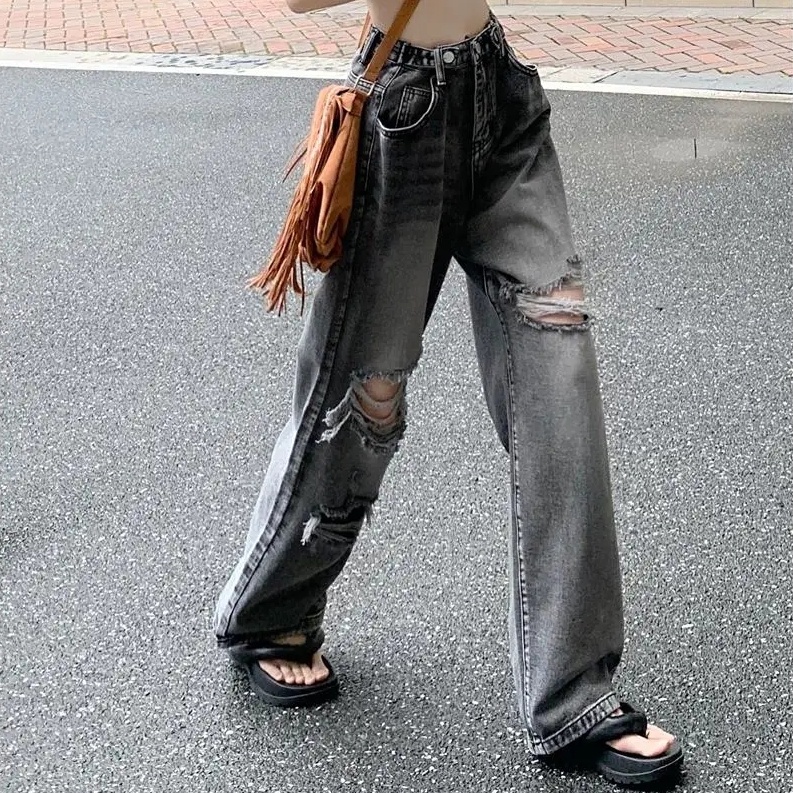 Quần Jeans Nữ Lưng Cao Ống Rộng Thời Trang Hàn Quốc Cá Tính