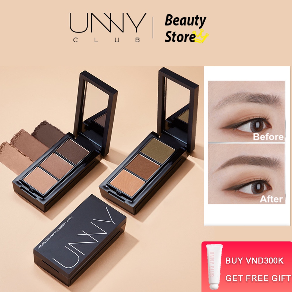 Unny Club Bảng Phấn Kẻ Lông Mày 3 Màu Chống Thấm Nước Kèm Cọ Và Gương