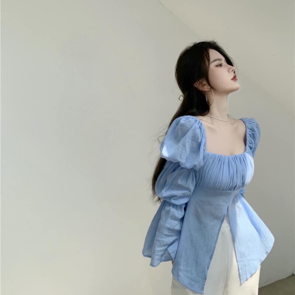 ÁO KIỂU ĐŨI XANH XẺ TÀ CHẤT ĐẸP ĐỦ SIZE
