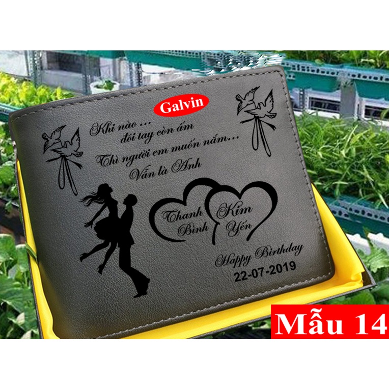 Ví da bò nam khắc tên