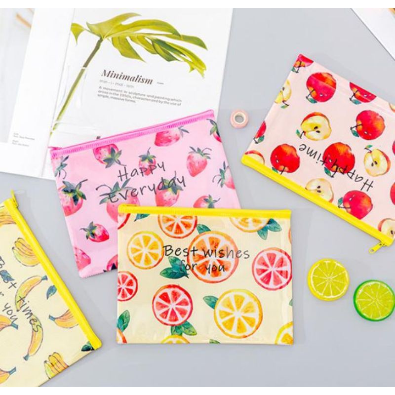 Túi bút chống nước in hình hoa quả siêu bền bỉ - Túi đa năng đựng đồ dùng học tập, mỹ phẩm sắc màu dễ thương