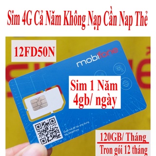 Sim 4G Mobifone 12FD50 Trọn Gói Cả Năm không Nạp Thẻ