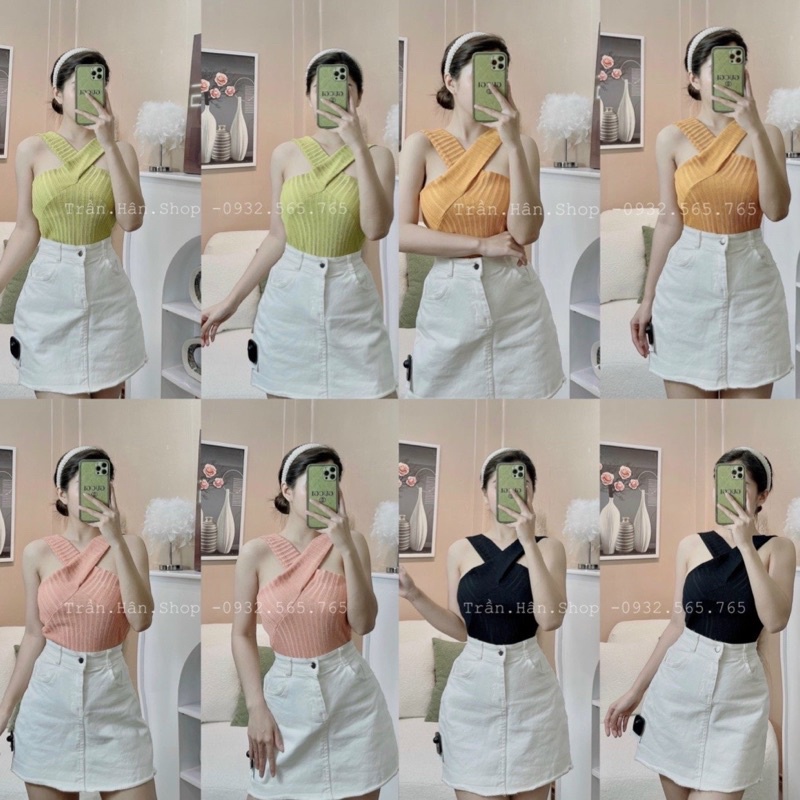 Áo 2 dây xốp cổ yếm dây chéo, Áo kiểu 2 dây sexxy dáng ôm AK7622 - NhiNhi Shop