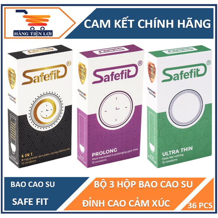 Bộ 3 hộp bao cao su Safefit 4in1 - Prolong - Untra thin - mỗi hộp 12 chiếc