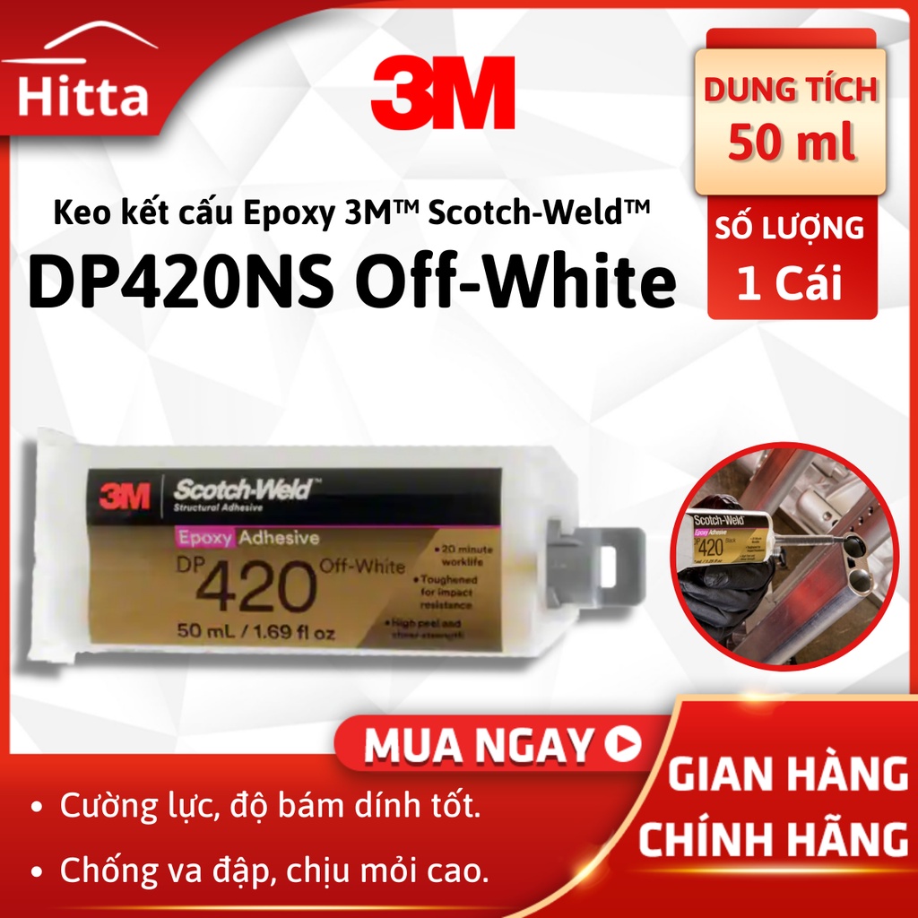 Keo 2 thành phần dán sắt, gỗ, kim loại Epoxy 3M DP420 1 chai 50ml màu Off-white