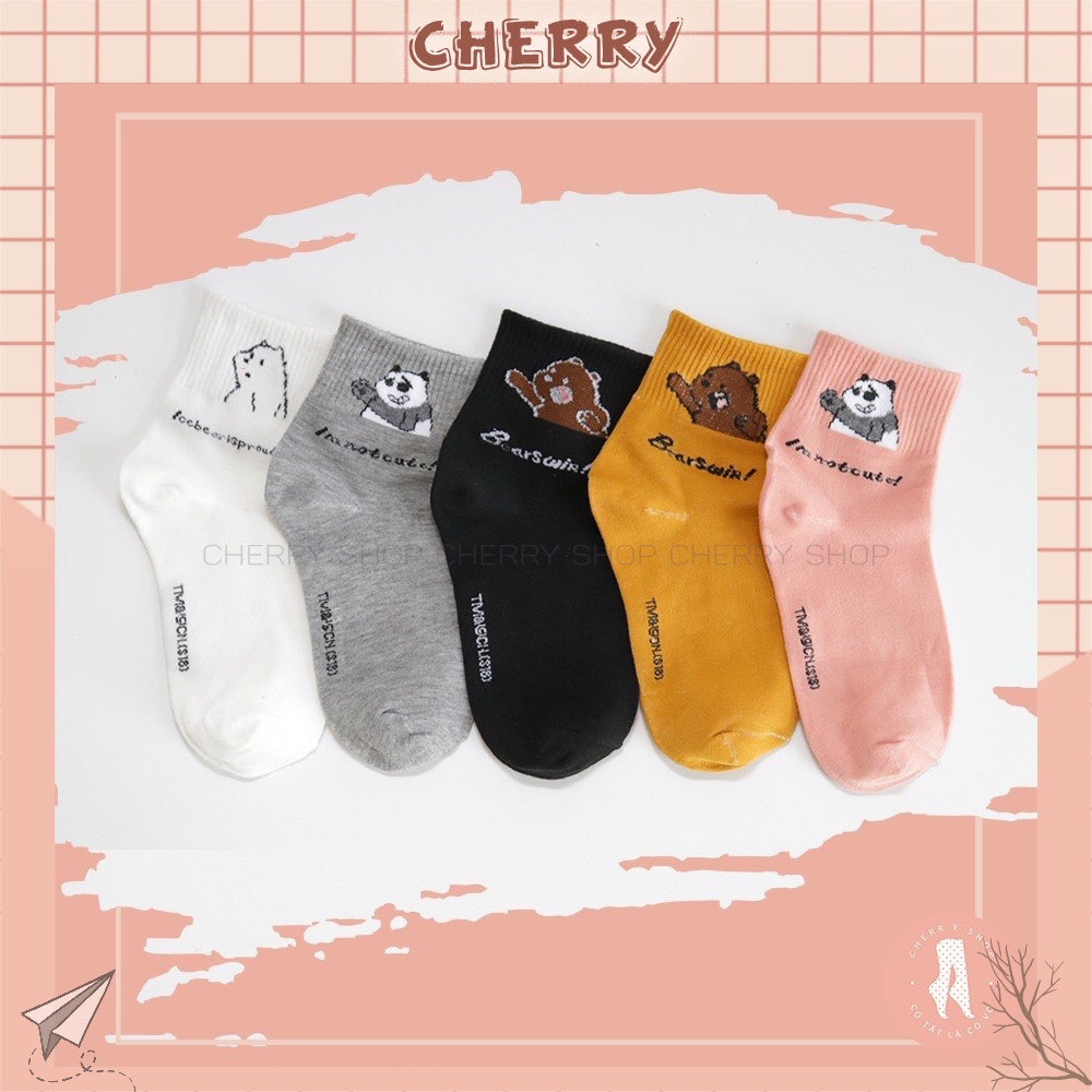 Tất cổ cao vớ cổ cao nữ phong cách Hàn Quốc họa tiết gấu cute chất dày nhiều màu- Cherry Shop