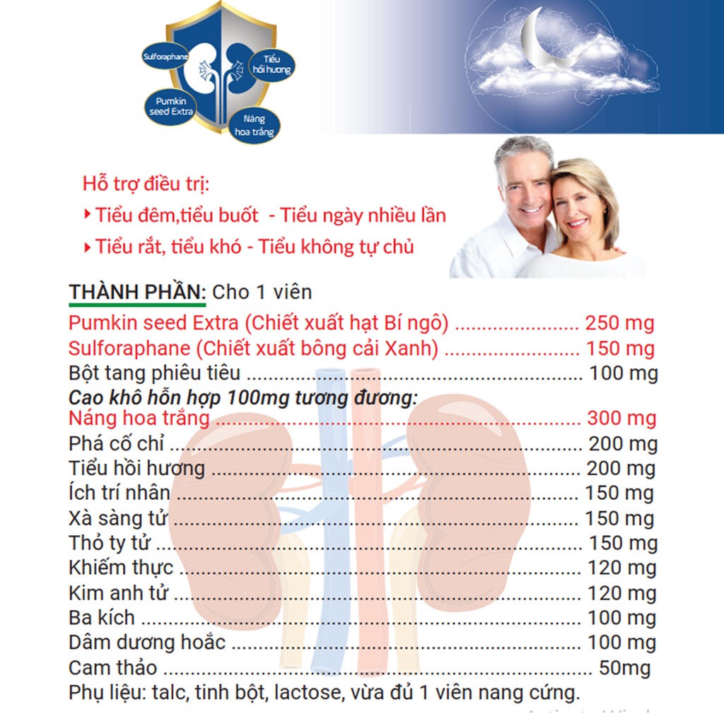 Viên uống giảm tiểu đêm TĐ LP Pharma - Hộp 60 viên giúp bổ thận, giảm tiểu đêm tiểu rắt tiều nhiều lần - 100% thảo dược
