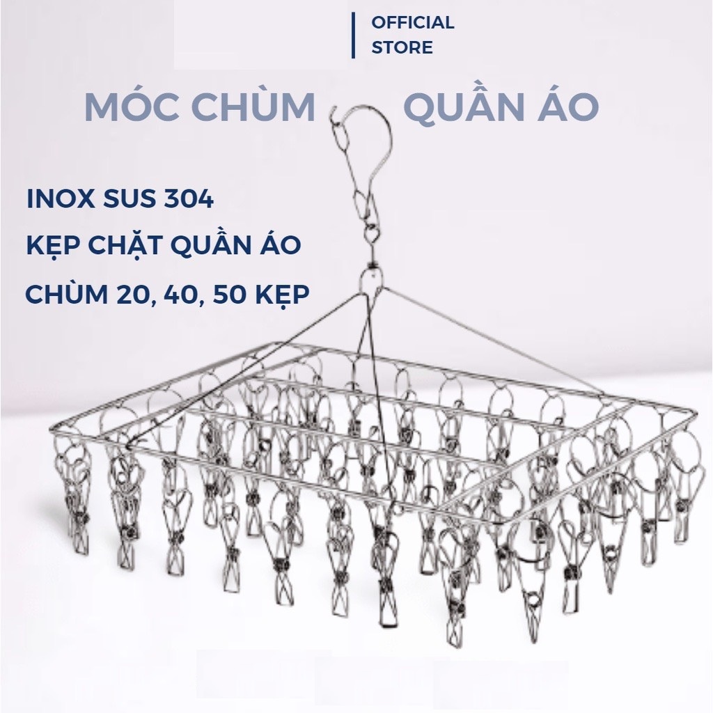 ⚡Thép Không Gỉ⚡Móc Chùm Phơi Quần Áo Cao Cấp,Bền Đẹp Loại 40-50 Móc Kẹp Cực Tiện Dụng⚡