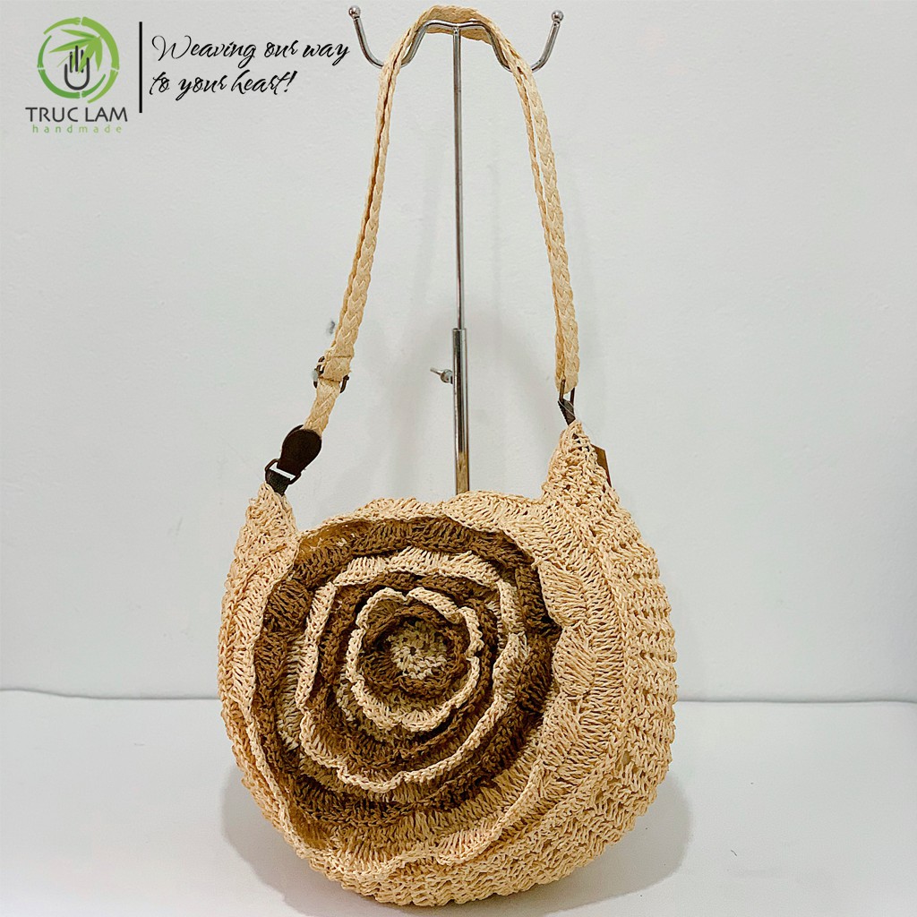 Túi Cói Đeo Chéo Thời Trang Nữ Bện Thủ Công Nghệ Thuật Hình Bông Hoa Nhiều Lớp – Trúc Lâm Handmade