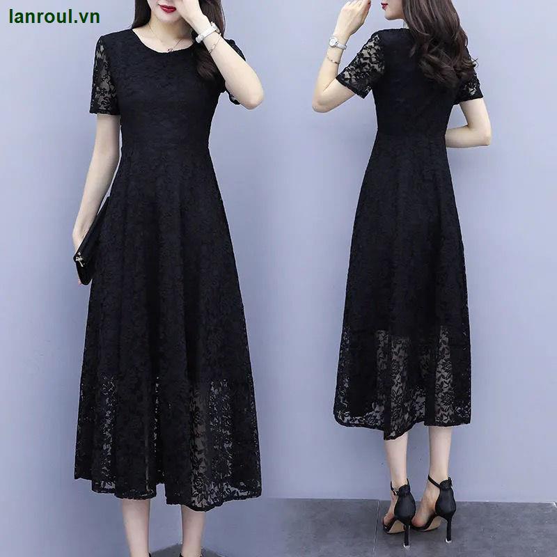 Đầm Dài Qua Gối Tay Ngắn Phối Ren Phong Cách Mới Dành Cho Phụ Nữ Trung Niên 2022
