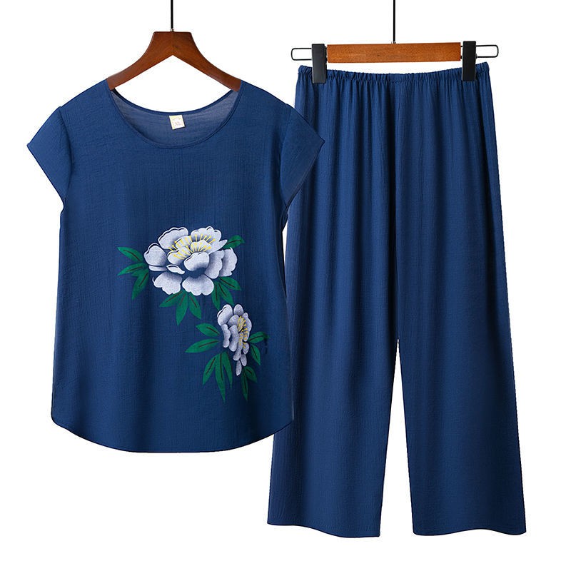 Bộ Đồ Ngủ Tay Ngắn Chất Liệu Cotton Và Lanh Thời Trang Mùa Hè Cho Phụ Nữ Trung Niên | BigBuy360 - bigbuy360.vn