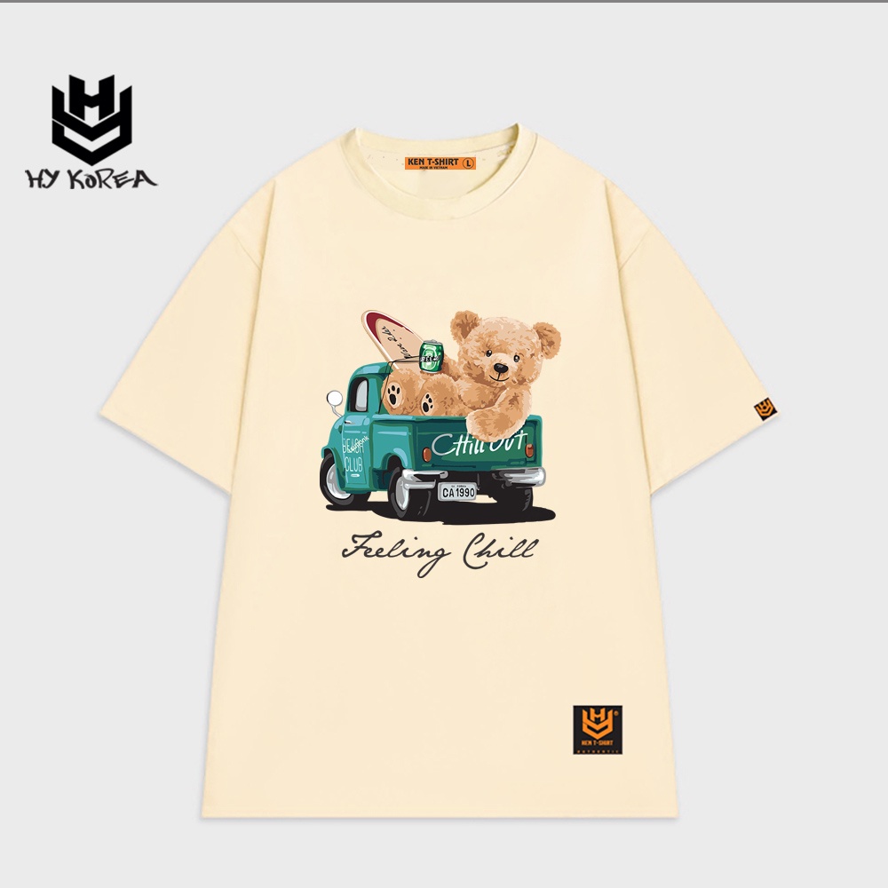 Áo thun nữ cute tay lỡ HY KOREA nam nữ form rộng in hình Gấu xe tải 632