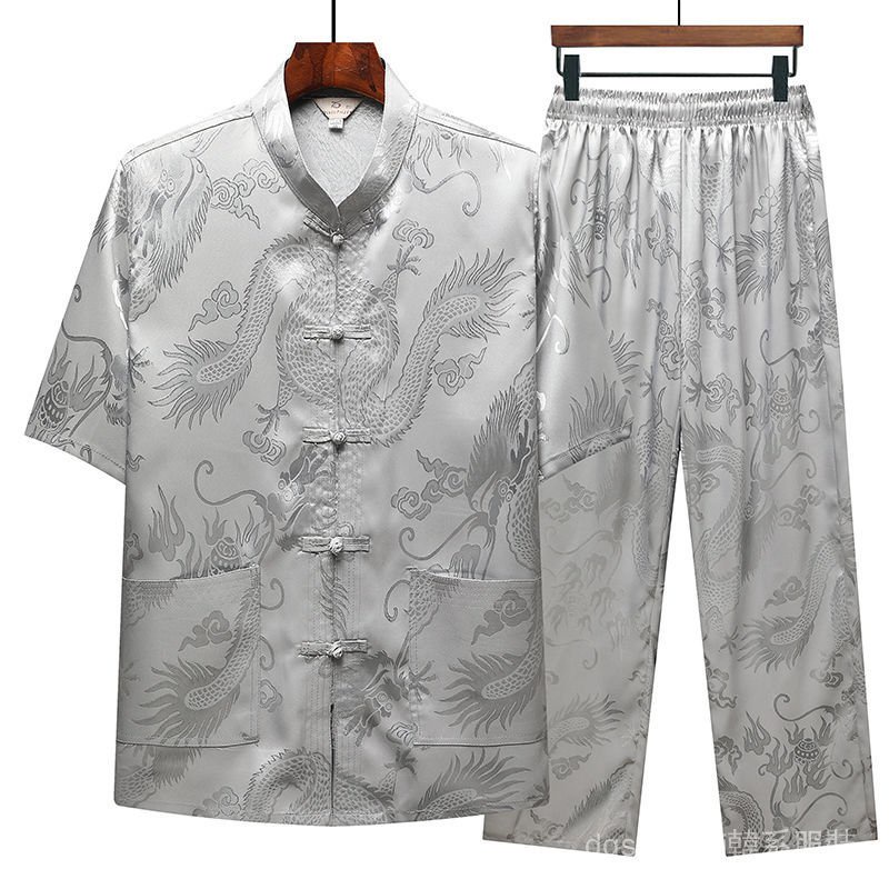Bộ Đồ Tập Thái Cực Quyền Vải Lụa Lạnh Mỏng Tay Lỡ Kiểu Retro Thời Trang Mùa Hè Cho Nam Trung Niên