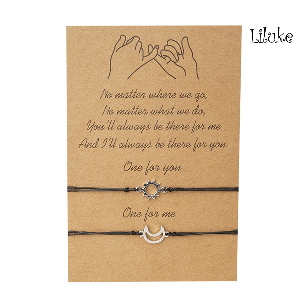 2 Vòng Tay Hợp Kim Màu Trơn Trang Trí Mặt Trăng Và Mặt Trời Xinh Xắn