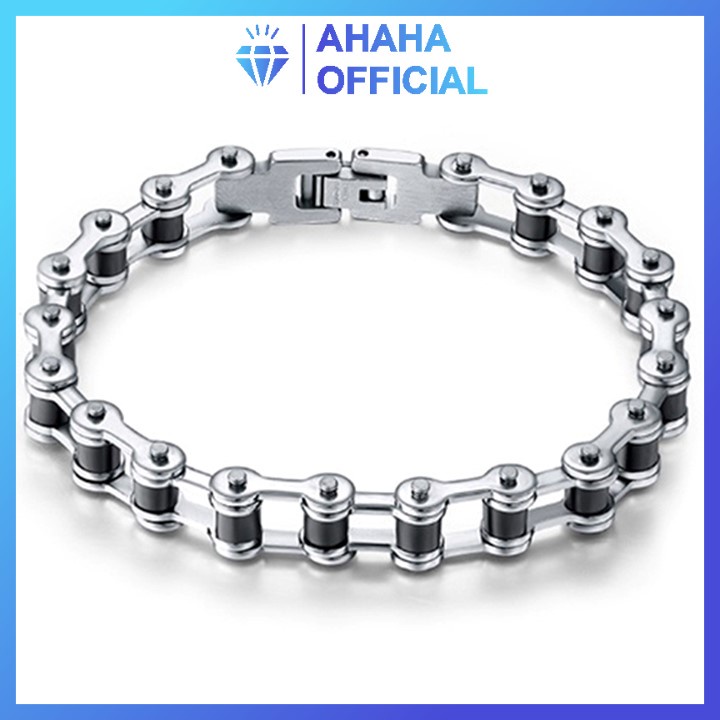 Lắc tay nam inox thời trang kiểu dây xích xe ahaha.official màu trắng thép không gỉ PTLTNA66