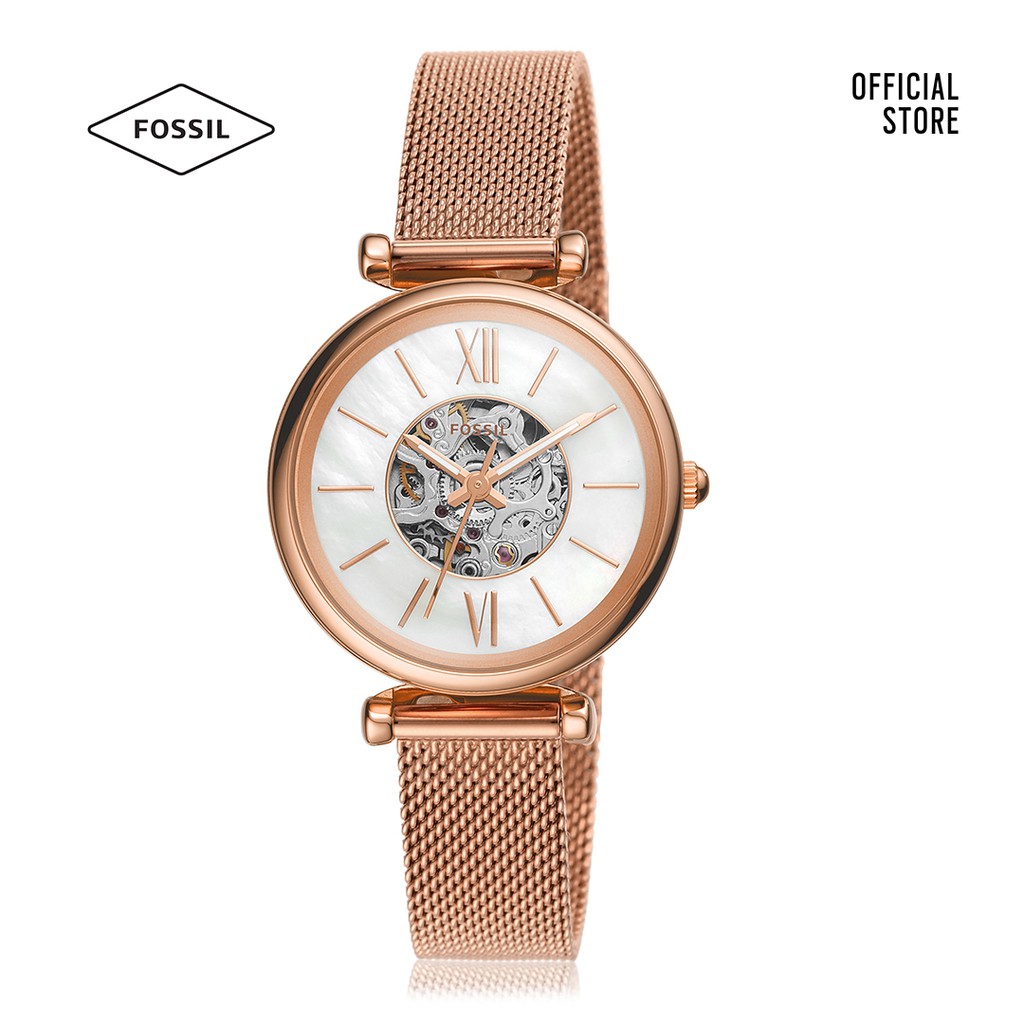 Đồng hồ nữ Fossil Carlie Mini Automatic dây thép không gỉ ME3188 - rose gold