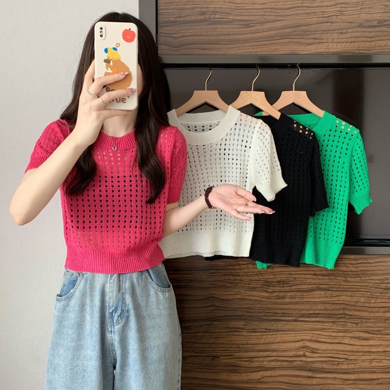 ÁO LEN CROPTOP LƯỚI CỔ TRÒN TAY NGẮN [TNT SHOP BIGSIZE]