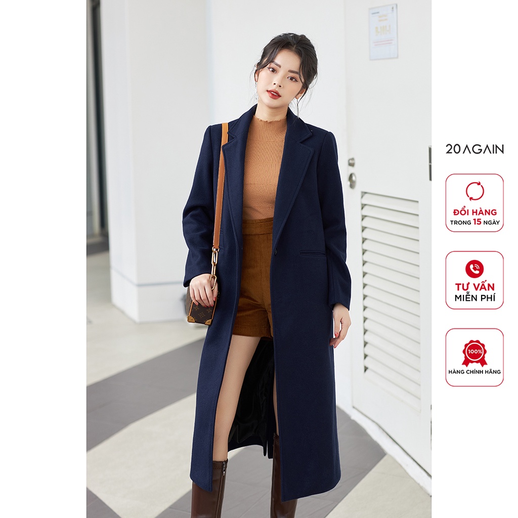 Áo khoác dạ nữ dáng dài cổ bẻ 20AGAIN, trẻ trung thời thượng, tôn dáng, chất liệu dạ cao cấp KDA2141 | BigBuy360 - bigbuy360.vn