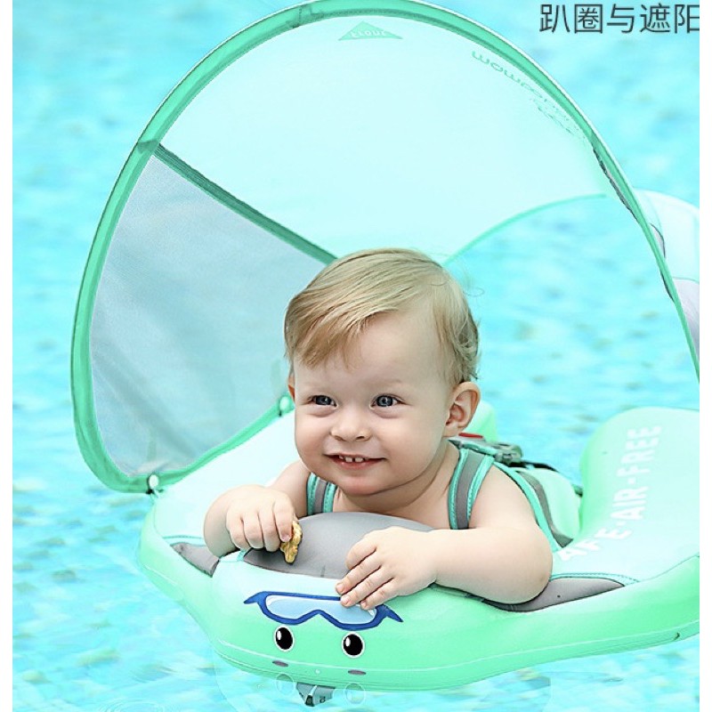 Phao bơi chống lật mambobaby cho bé 3 tháng 1 2 tuổi có mái che cản tia UV