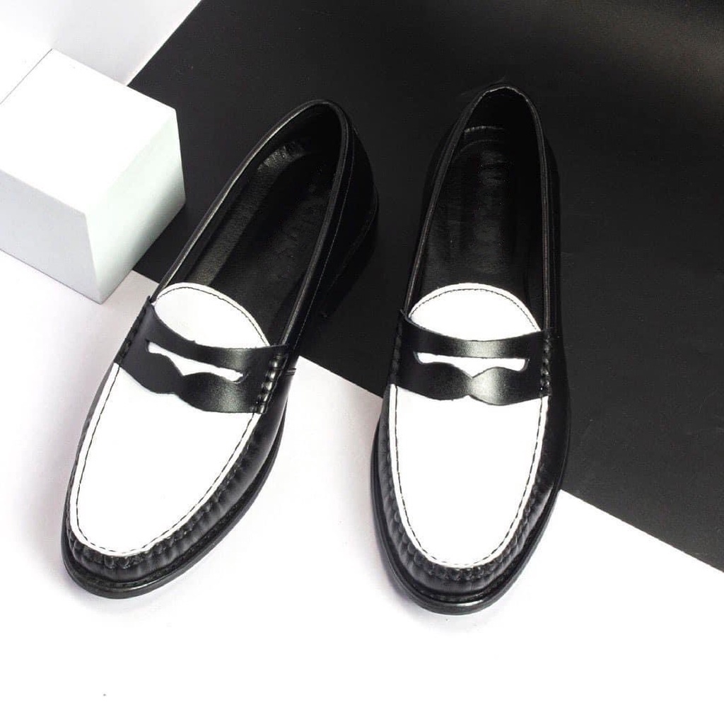 Giày Penny Loafer Black off White da bò thật tăng chiều cao