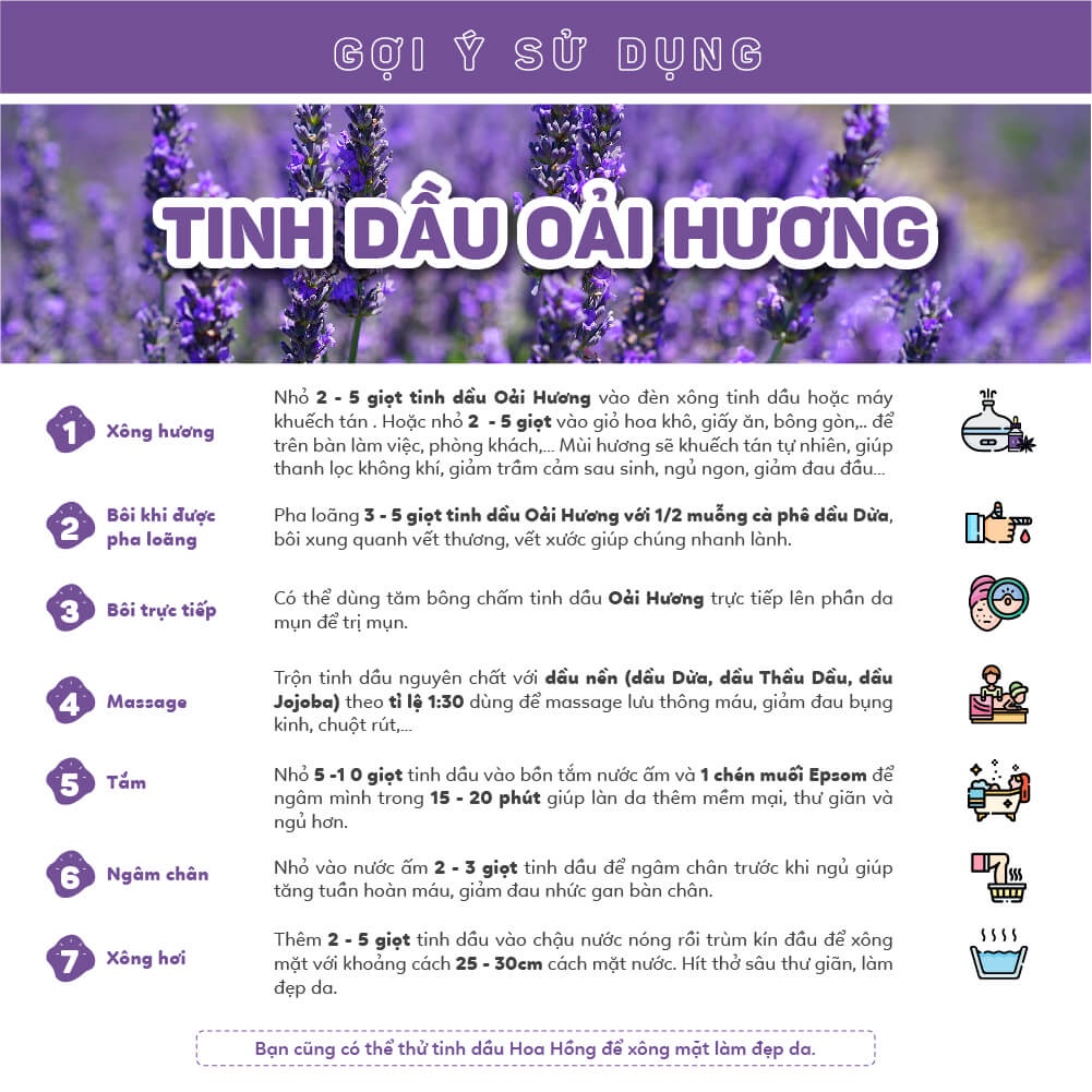 Tinh dầu Xông Oải Hương Haeva Cao Cấp, 100% Thiên Nhiên, kháng khuẩn, giúp ngủ ngon, đuỗi muỗi, Chai 10ml/30m/100ml