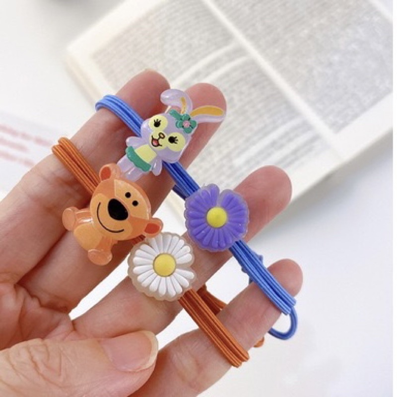 Dây buộc tóc dạ quang phát sáng đính 2 charm hoa cúc, nhân vật hoạt hình ngộ nghĩnh