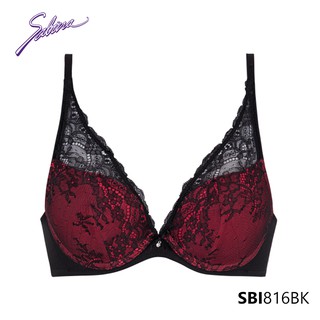 Áo Lót Mút Vừa Nâng Ngực Tự Nhiên Tạo Khe Chữ V Màu Đỏ Phối Ren Đen Mordern V By Sabina SBI816BK