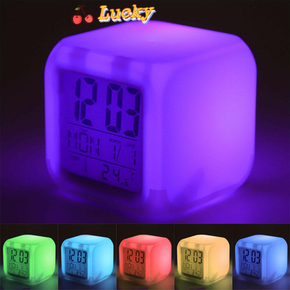 LUCKY Children's Gifts Square Clocks Thermometer LED Display Alarm Clock Portable White Multifunctional Colorful Discoloration Digital