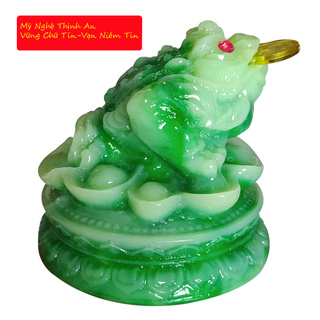 Tượng cóc ba chân ngậm tiền Thiềm Thừ Chiêu tài lộc màu xanh TTX07