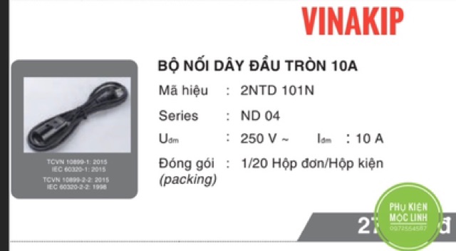 Bộ nối dây đầu tròn ( Dây nguồn ấm điện ) 10A/250V⚡️CHÍNH HÃNG VINAKIP⚡️