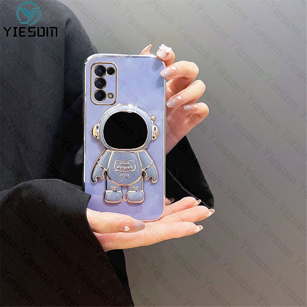 Ốp Điện Thoại Silicon Dẻo Họa Tiết Phi Hành Gia Lấp Lánh Kèm Giá Đỡ Cho OPPO Reno 7Z 7 6 4 5 4G 5G 5F 4F