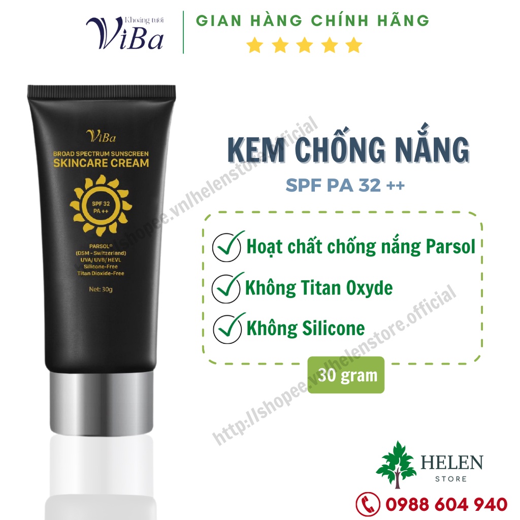 Kem chống nắng phổ rộng VIBA 30gr SPF 32 PA++ VIBA - dưỡng da nâng tông kiềm dầu, bảo vệ khỏi tia UV - Helen Store