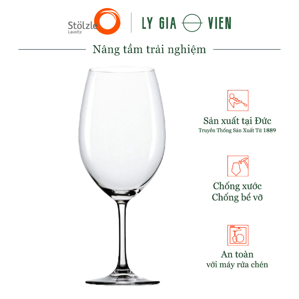 Ly Rượu Vang Đỏ Đẹp, Bầu Ly Rộng Stolzle Classic Bordeaux Red Wine Glass 650ml - Pha Lê Sang Trọng