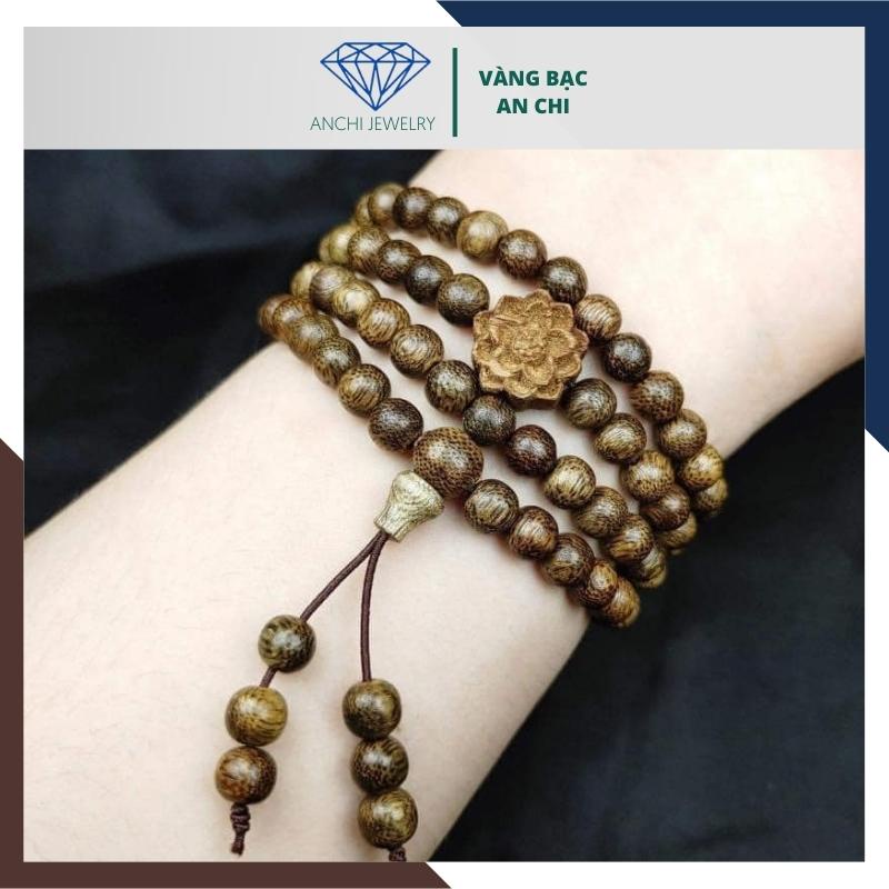 Vòng tay trầm hương hoa sen, chuỗi trầm 108 hạt nhỏ cho nữ  Anchi Jewelry