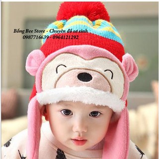 Mũ len khỉ lót lông cừu cho bé