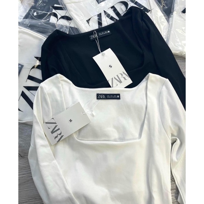 Áo croprop cổ vuông trơn basic, áo croptop cổ vuông đen trắng, áo croptop tay dài trơn