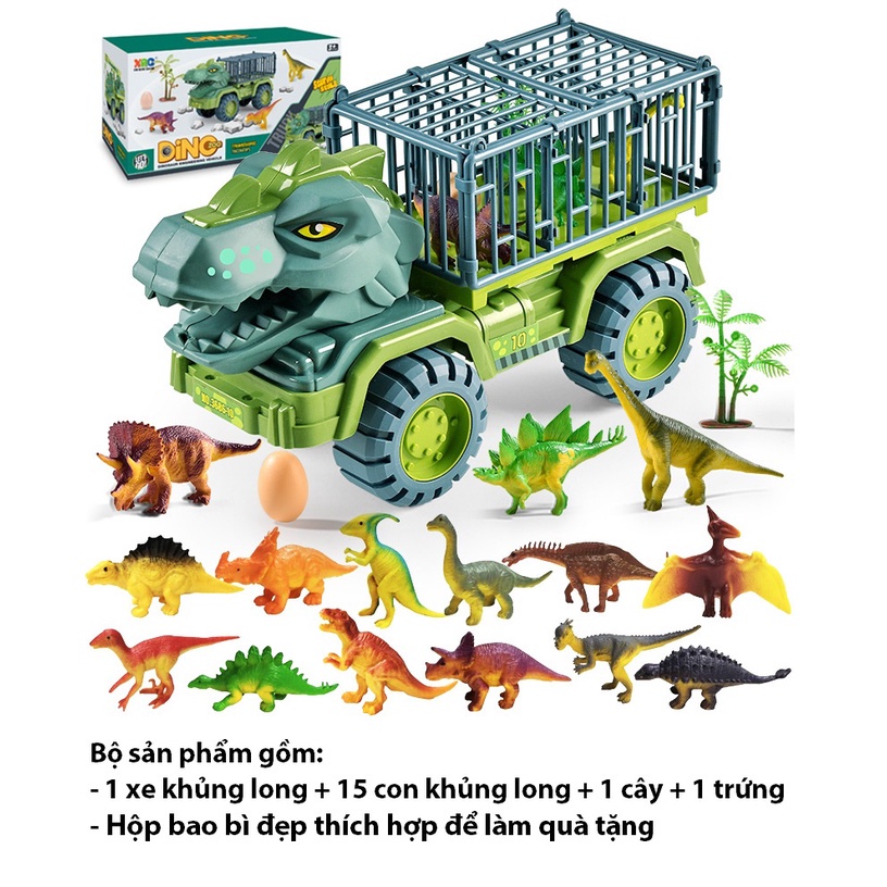 Đồ chơi xe ô tô chở khủng long BBS cỡ lớn trẻ em, bộ đồ chơi nhiều con khủng long