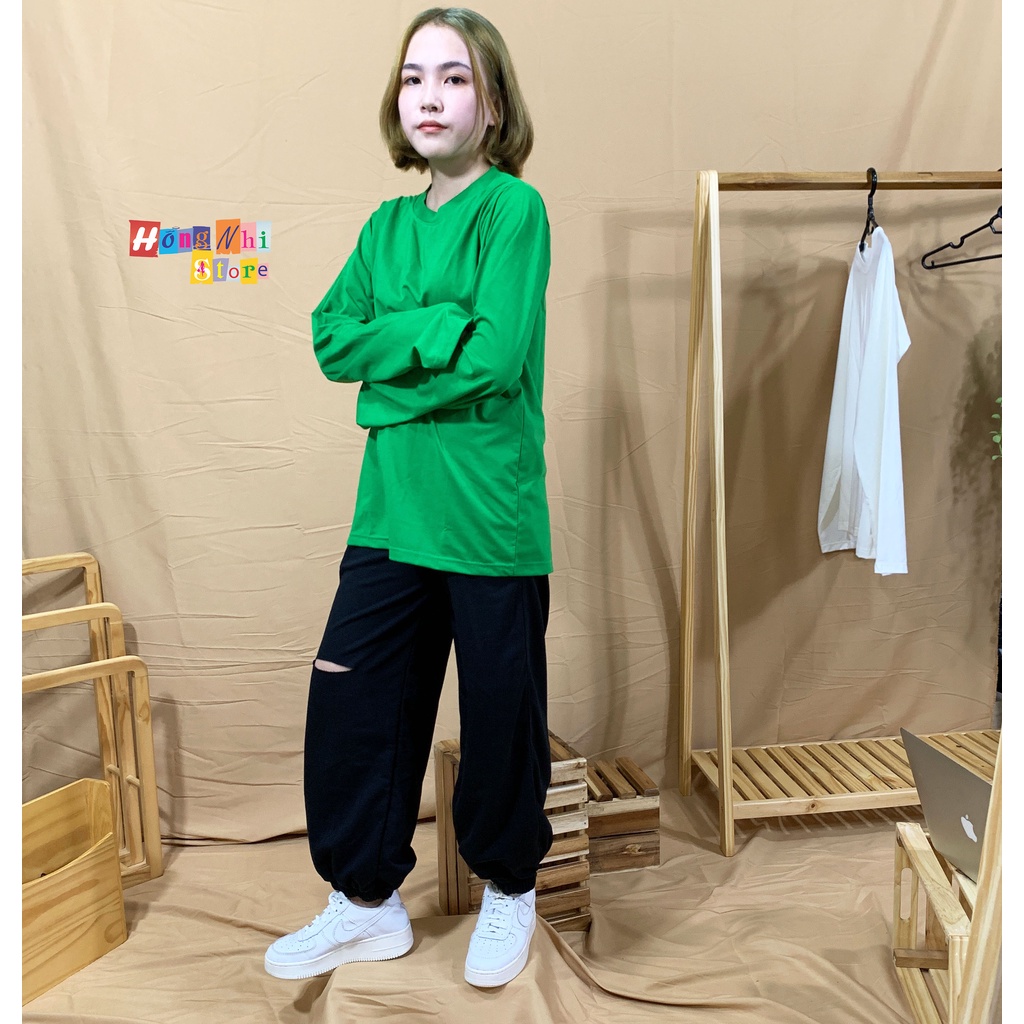 Áo Thun Tay Dài Trơn Long Tee Ulzzang Unisex Dáng Rộng Màu Xanh Lá - MM