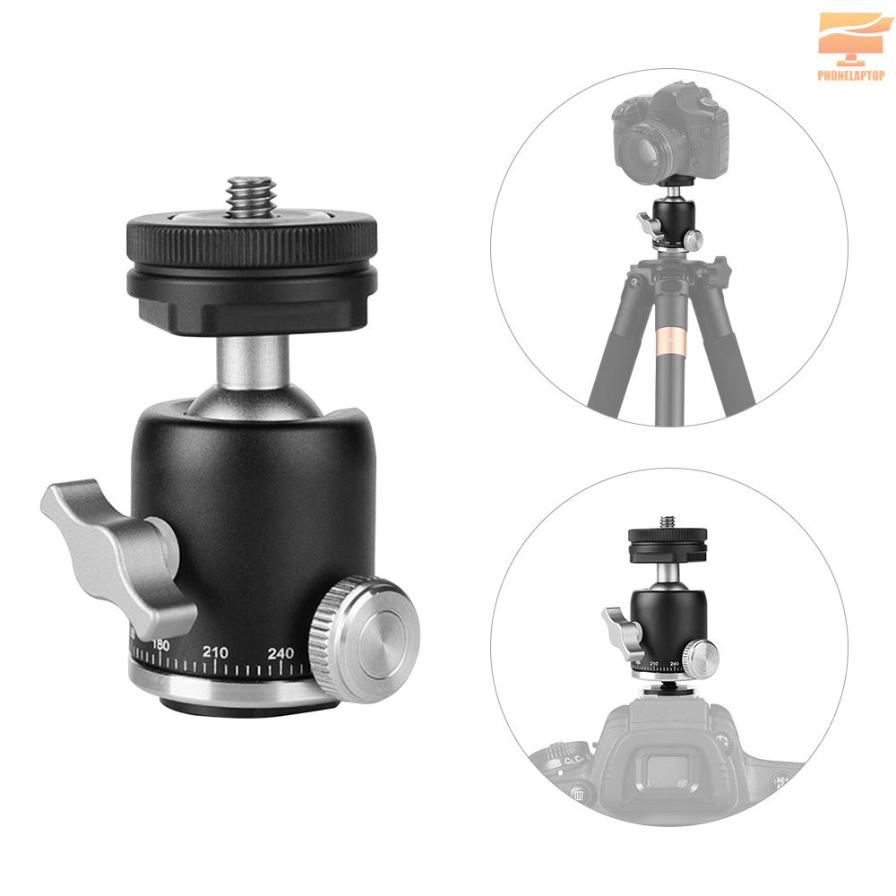 Multi-function Aluminum Alloy Mini Ballhead Ball Head 360° Panorama Head with Hot Shoe Base Mount 1/4 Inch Screw for Camera DSLR Video Light Microphone