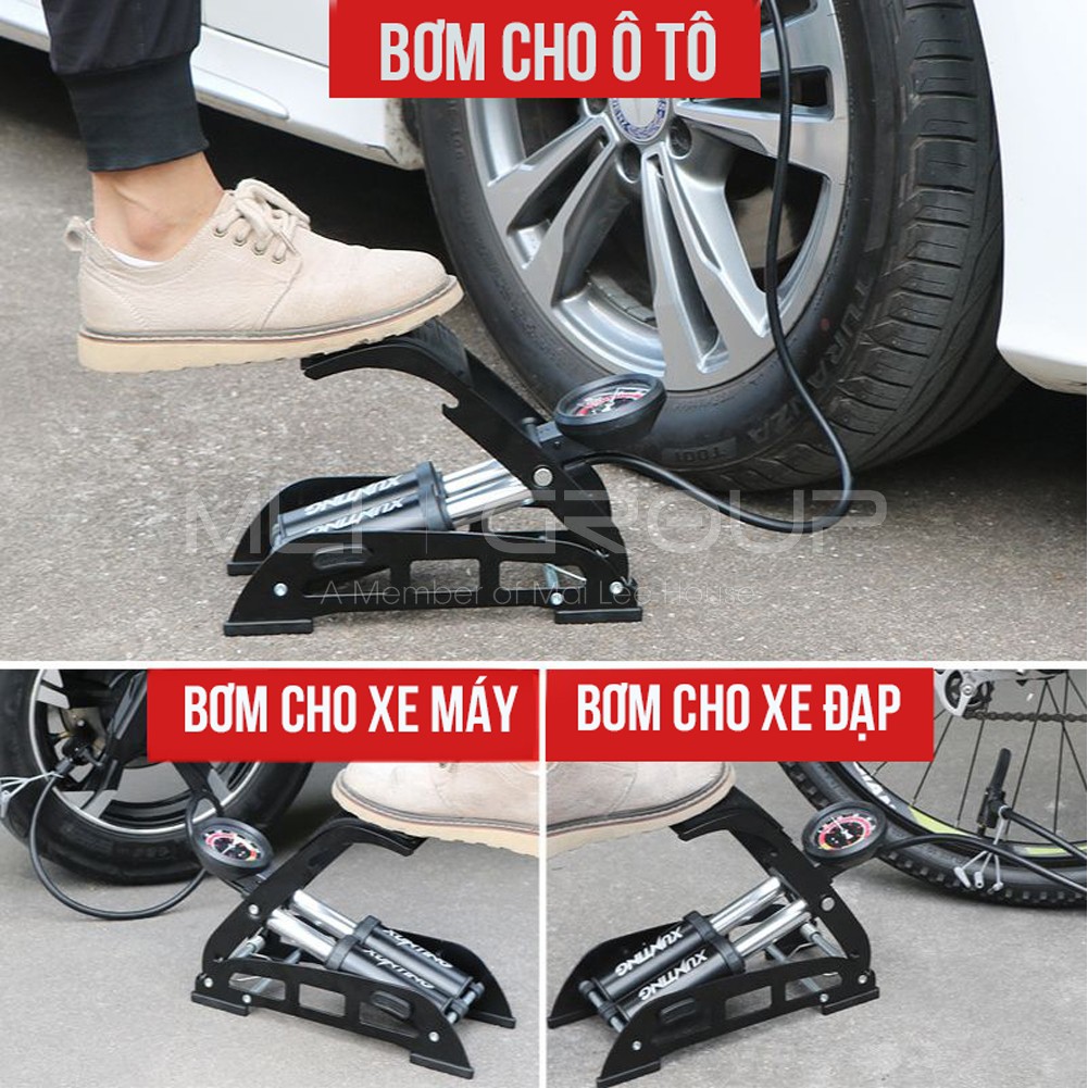 Bơm Đạp Chân 2 Nòng Xilanh 6 Bar 160 PSI Siêu Bơm Chất Lượng Cao Cho Xe Đạp, Xe Máy, Xe Ô tô, Xe Hơi Đa Năng MLH