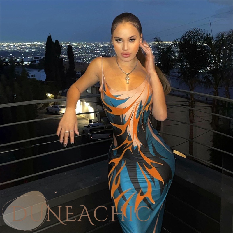 DUNEA Đầm Hai Dây Hở Lưng Cắt Thấp Thời Trang Cho Nữ