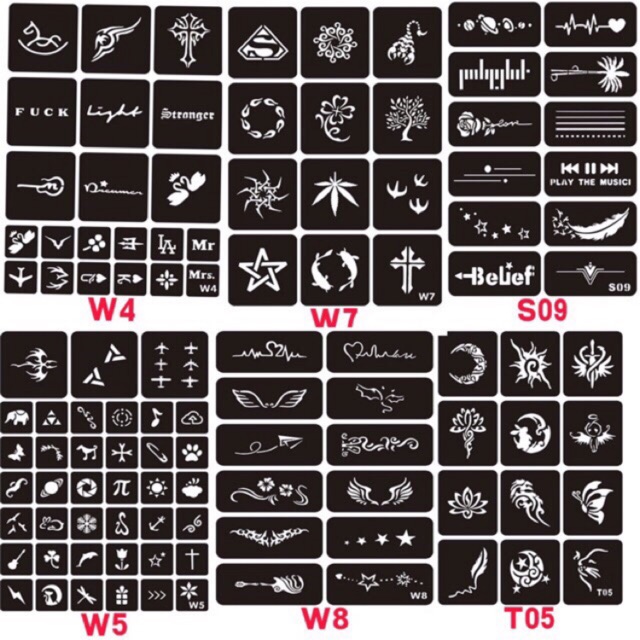 1 tấm Khuôn A4 nhiều hình dùng cho mực xăm The Jagua , henna hoặc Inkbox